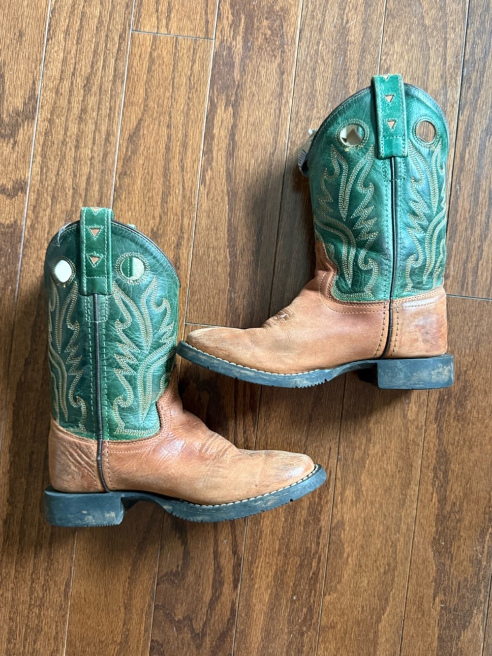 Old West Kids Green and Brown Western Cowboy Boots size kids 1
